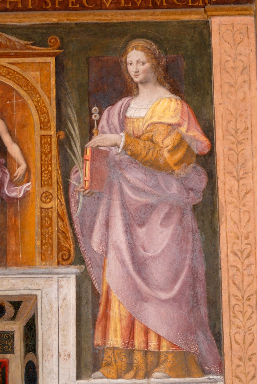 Santa Lúcia, afresco de Bernardino Luini na igreja de São Maurício no Mosteiro de Maggiore, Milão, Lombardia, Itália de Bernardino Luini