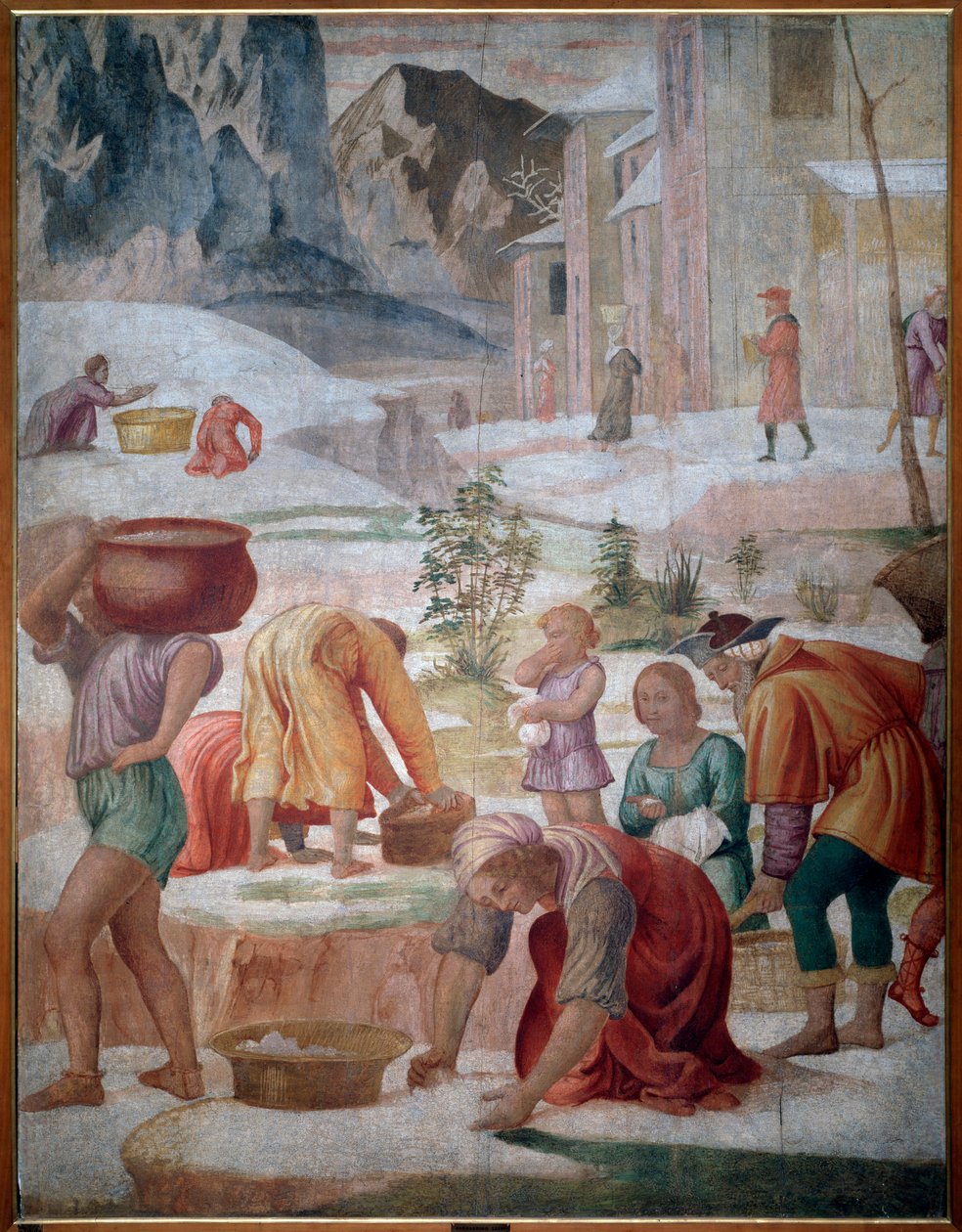 O encontro do maná, israelitas no deserto - Fresco de Bernardino Luini