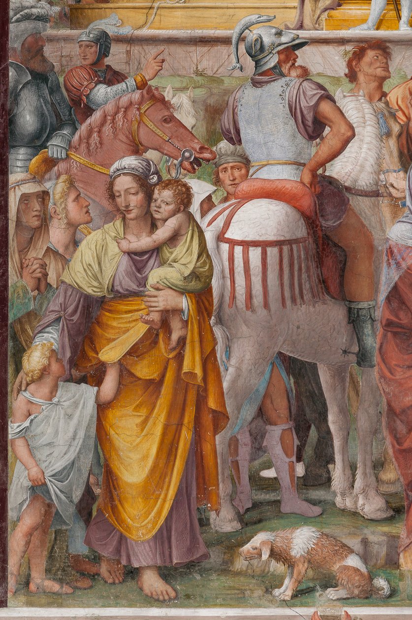 Mulher e crianças, detalhe da paixão e crucificação de Cristo de Bernardino Luini