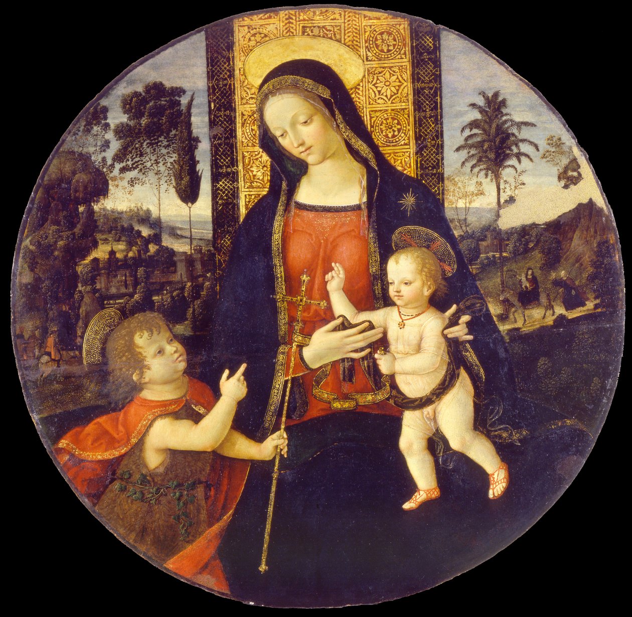 Virgem e criança com João Batista quando menino, 1490-1500 de Bernardino Pinturicchio