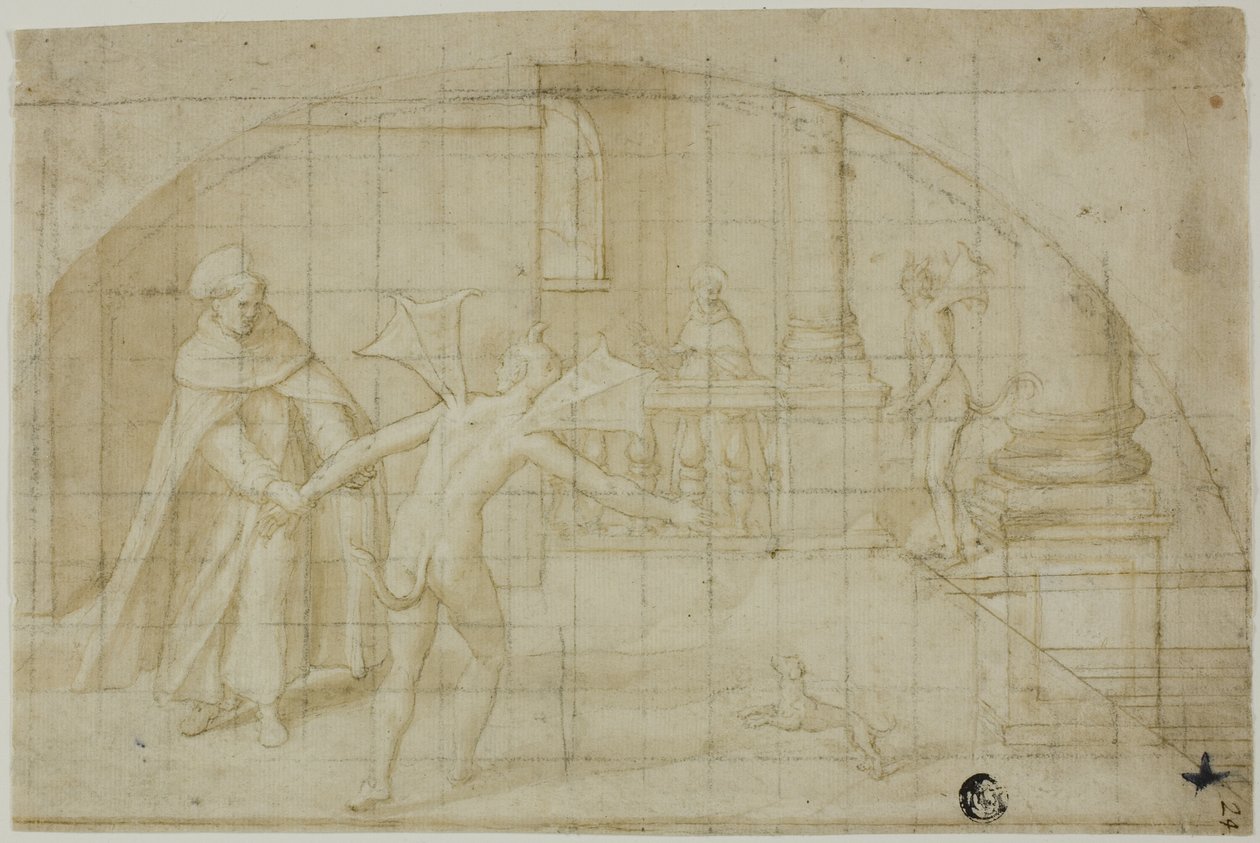 Design for a Lunette: Devils and Saint in a Monastery de Bernardino Poccetti