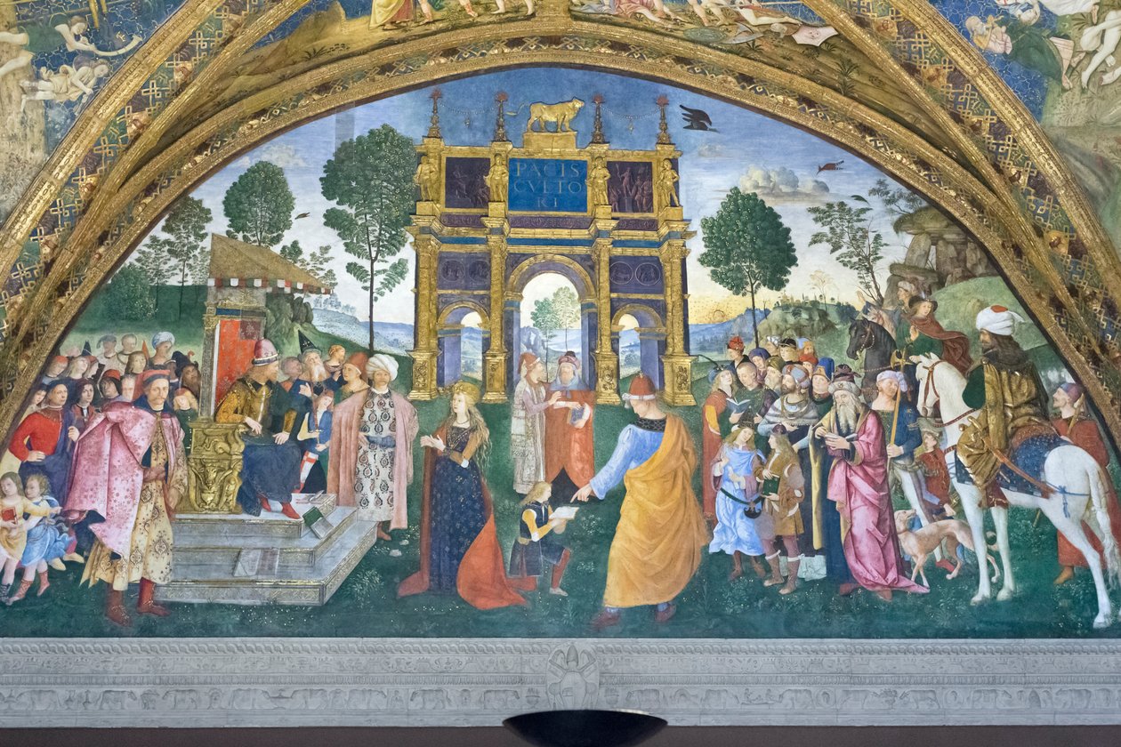 A disputa de Santa Catarina, Salão dos Santos, apartamentos Borgia (fresco) de Bernardino di Betto (& studio) Pinturicchio