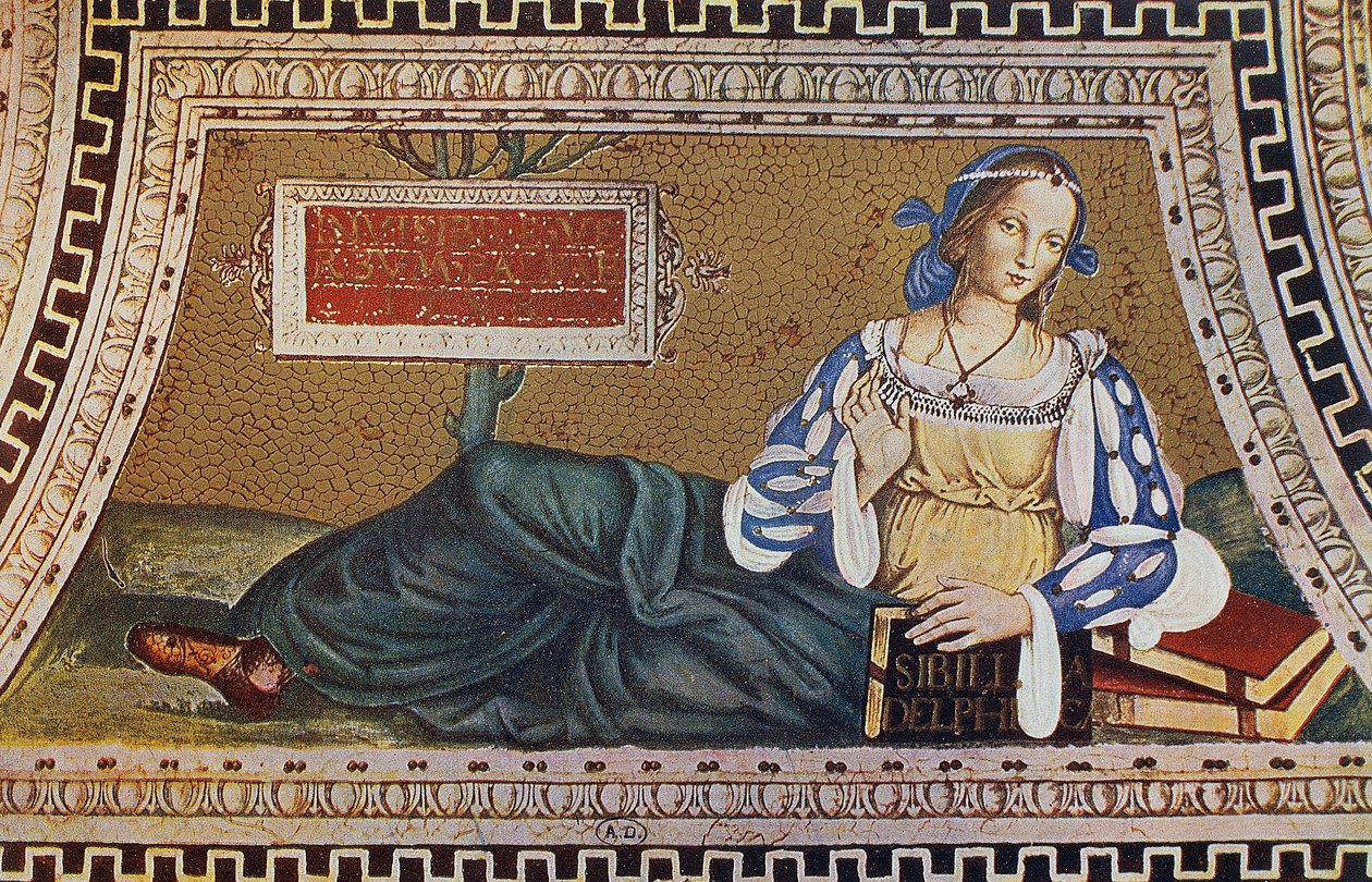 Sibila de Delfos, Gravura do mosaico de Bernardino Pinturicchio (ca 1452-1513) na igreja de Santa Maria del Popolo, Roma de Bernardino di Betto (after) Pinturicchio