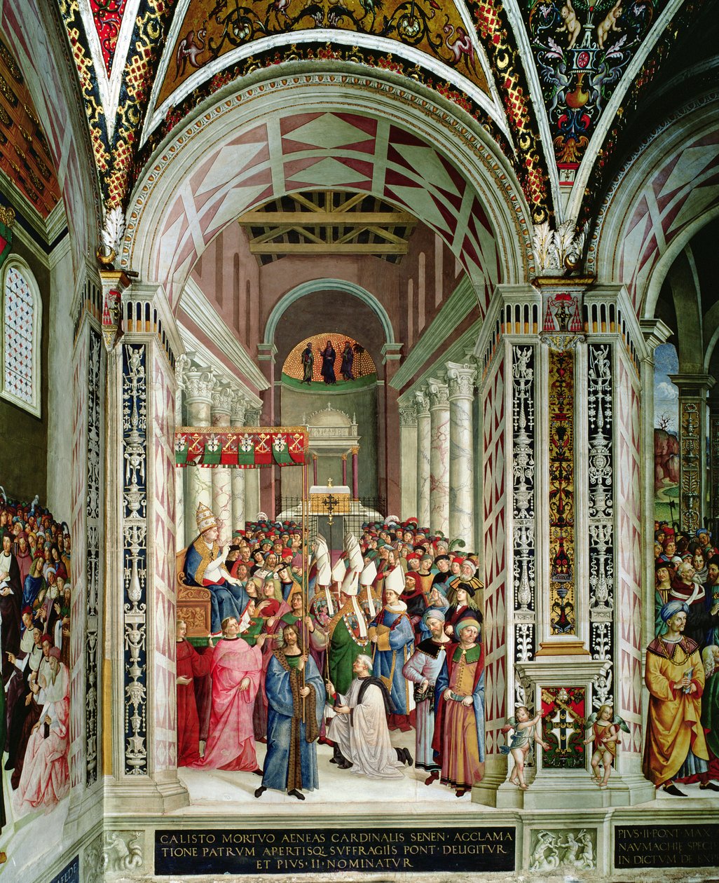 Aeneas Sylvius Piccolomini (1405-64), Eleito Papa com o Nome de Pio II, Entra em São Pedro, 3 de Setembro de 1458 de Bernardino di Betto Pinturicchio