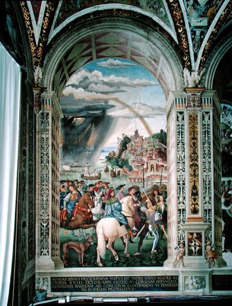 Enéias Sylvius Piccolomini (1405-64) Viagens ao Concílio de Basileia no inverno de 1432 de Bernardino di Betto Pinturicchio