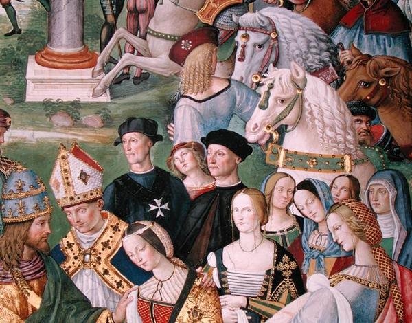 Enéias Sylvius Piccolomini (1405-64) Apresenta Eleonora de Aragão a Frederico III (1415-93) em 24 de fevereiro de 1452 (fresco) (detalhe) de Bernardino di Betto Pinturicchio