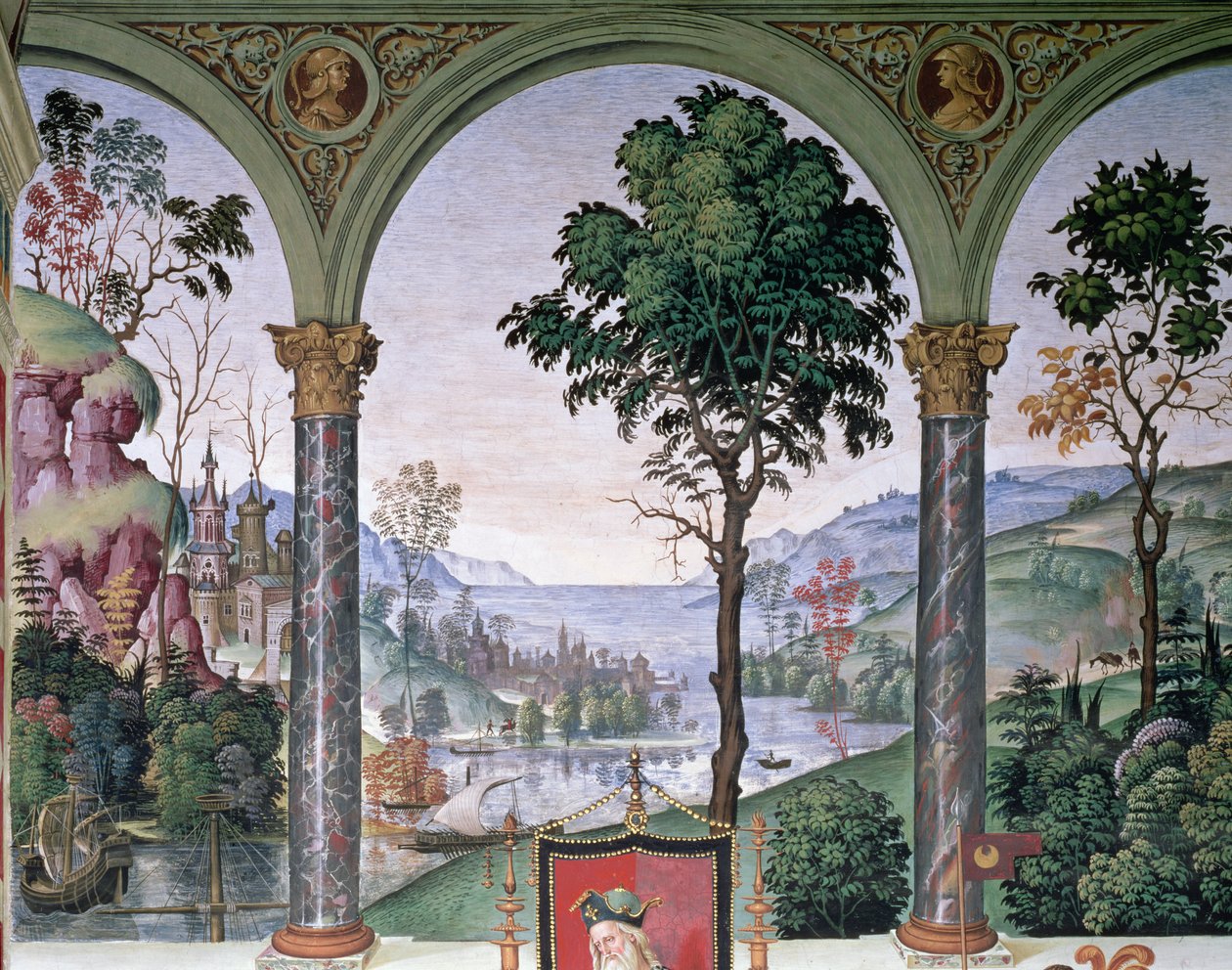 Paisagem de fundo vista através da loggia, detalhe de 