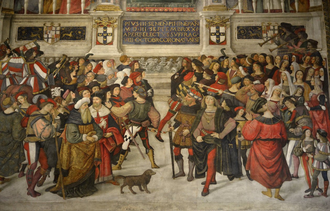 Itália Toscana Siena, Catedral A Duomo: A Coroação de Pio II (1405-1464) de Bernardino di Betto Pinturicchio