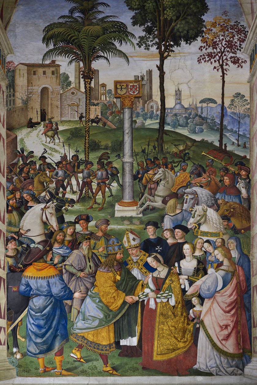 Itália Toscana Siena, Cathedrale Duomo: A Biblioteca Piccolomini - A reunião de Frederic III (Frederic V de Habsburgos de Bernardino di Betto Pinturicchio