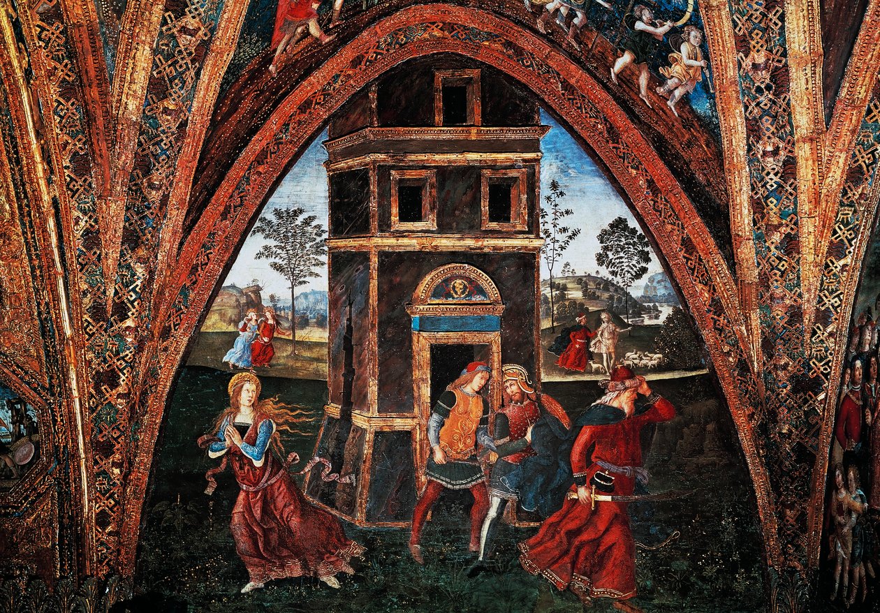 Martírio de Santa Bárbara, de Bernardino Pinturicchio (ca. 1452-1513), afresco, Sala dos Santos, Apartamentos Borgia, Palácio Apostólico, Cidade do Vaticano, Itália. de Bernardino di Betto Pinturicchio