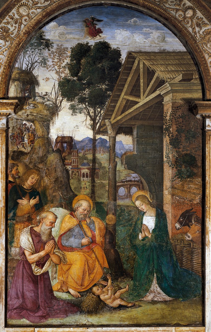 Natividade com São Jerônimo, fresco juvenil de Bernardino Betti conhecido como Il Pinturicchio de Bernardino di Betto Pinturicchio