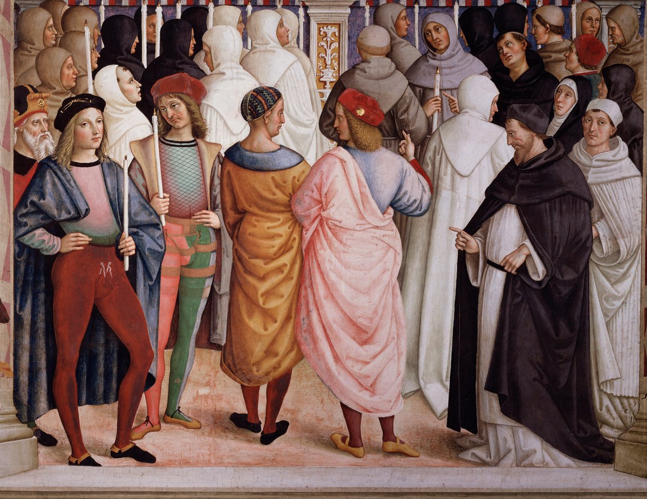 Pio II canonizou Santa Catarina de Siena em 1461. Detalhe - Fresco de Bernardino di Betto Pinturicchio
