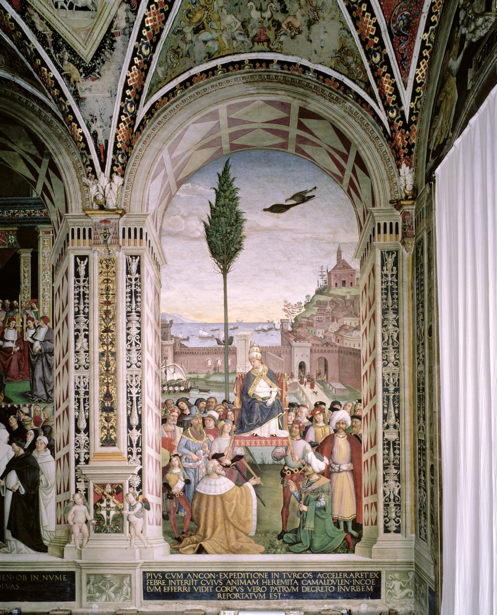 O Papa Pio II (1405-64), em Ancona, abençoa a frota prestes a partir para a Terra Santa a 15 de Agosto de 1464 de Bernardino di Betto Pinturicchio