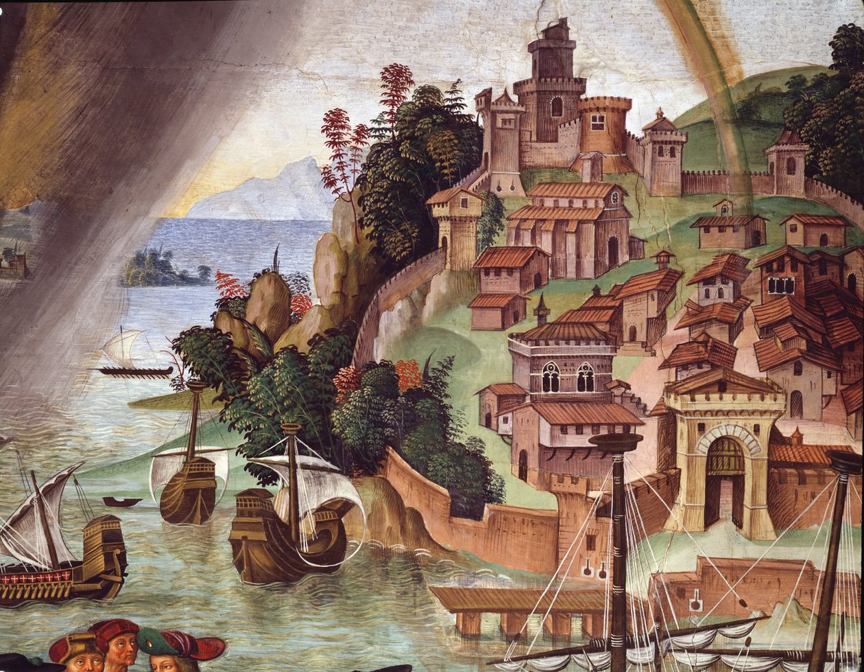 O Papa Pio II vai ao Concílio de Basileia. Detalhe - Fresco de Bernardino di Betto Pinturicchio