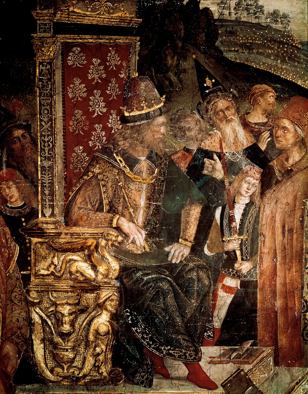 A disputa de Santa Catarina de Alexandria com filósofos perante o Imperador Romano Maximian Hércules, detalhe de Cesare Borgia de Bernardino di Betto Pinturicchio