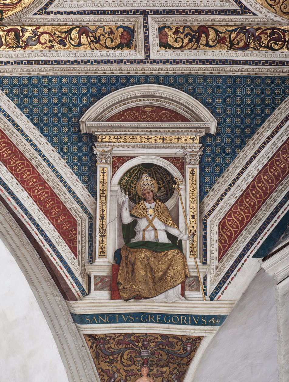 São Gregório o Grande, detalhe dos Doutores da Igreja (fresco de Bernardino di Betto Pinturicchio