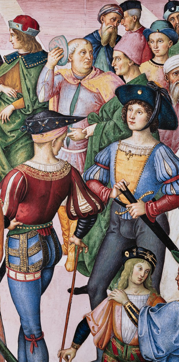 A Biblioteca Piccolomini, parede nordeste: “Aeneas Sylvius é coroado poeta laureado pelo imperador Frrederick III, 27 de julho de Bernardino di Betto Pinturicchio