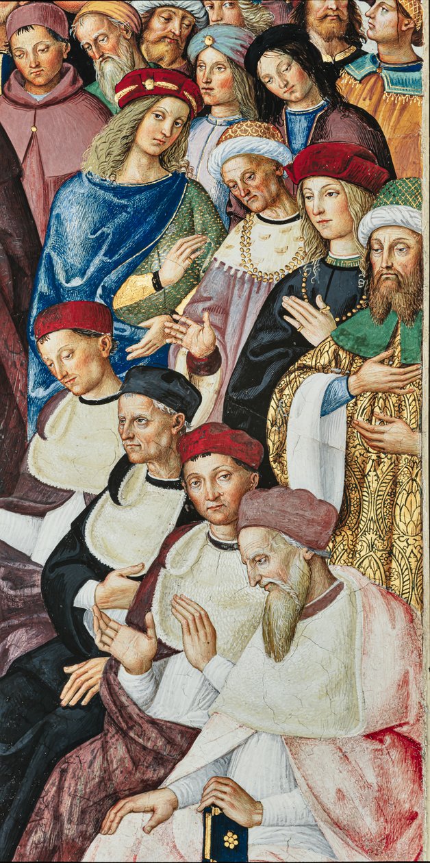 A Biblioteca Piccolomini, parede sudeste: “Aeneas Sylvius recebe o chapéu do Cardeal do Papa Calixtus III, 17 de dezembro de Bernardino di Betto Pinturicchio