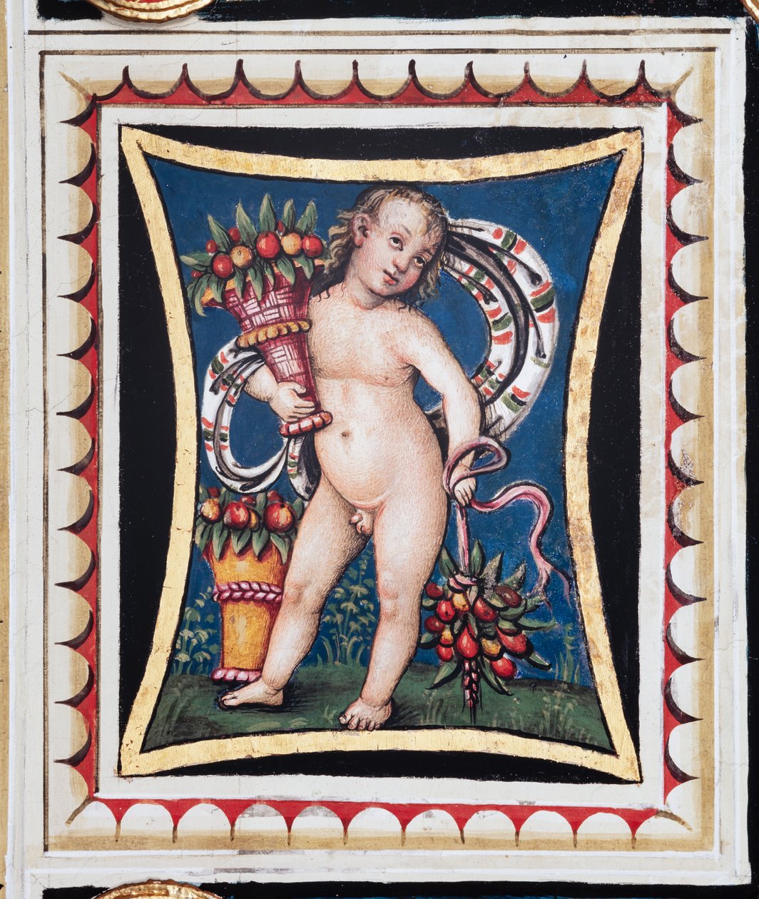 A Biblioteca Piccolomini, o tecto, painel com alegoria das Estações: "Primavera", fresco de Bernardino di Betto, conhecido como Pinturicchio. de Bernardino di Betto Pinturicchio