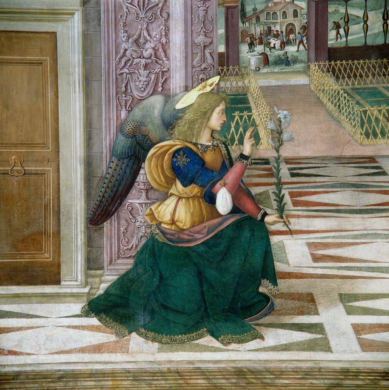 O arcanjo Gabriel, detalhe da Anunciação de Bernardino di Betto Pinturicchio