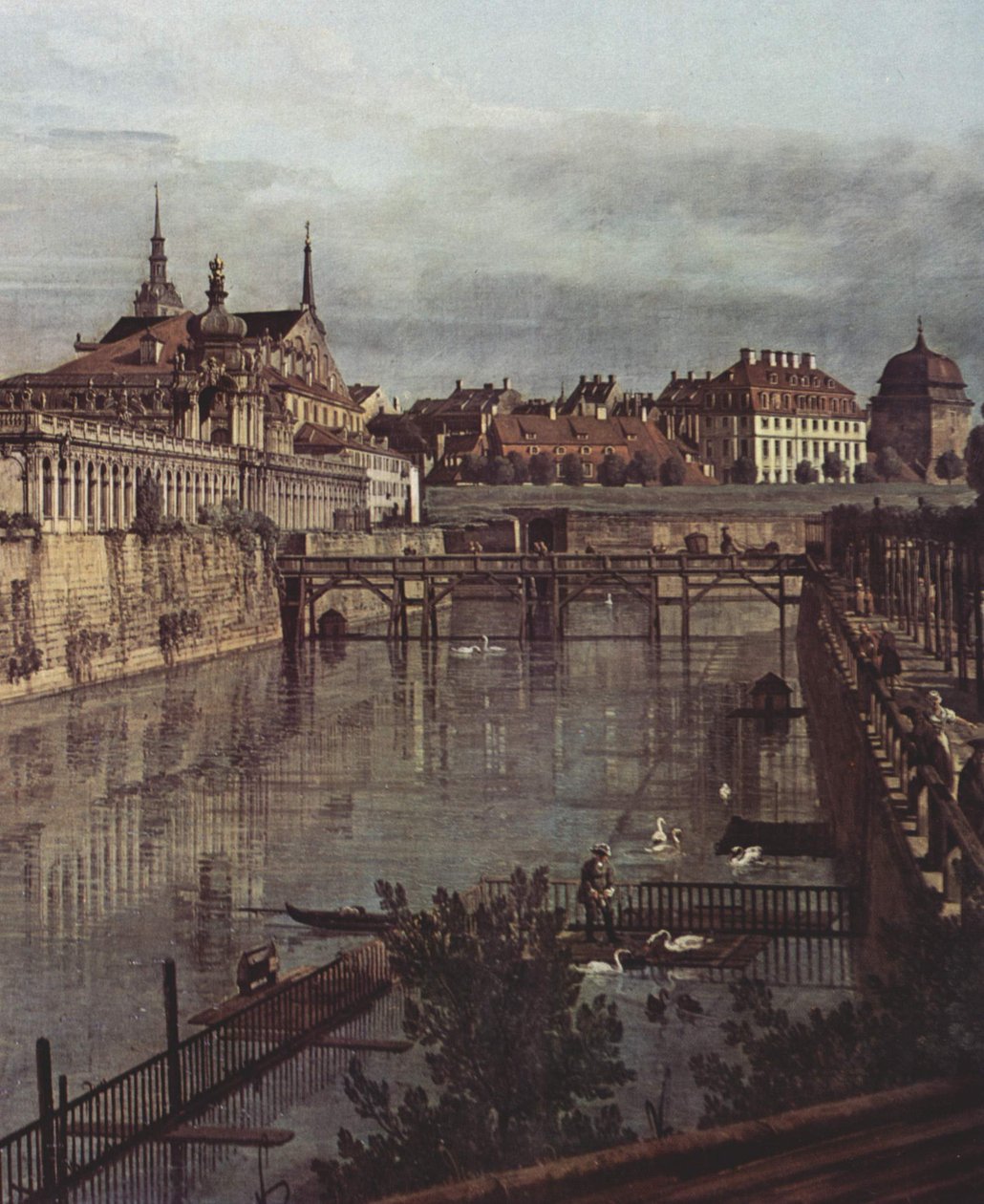 Vista, de, dresden, a, antigas, fosso, de, a, zwinger, visto, de, a, orangerie, direção, a, cidade de Bernardo Bellotto