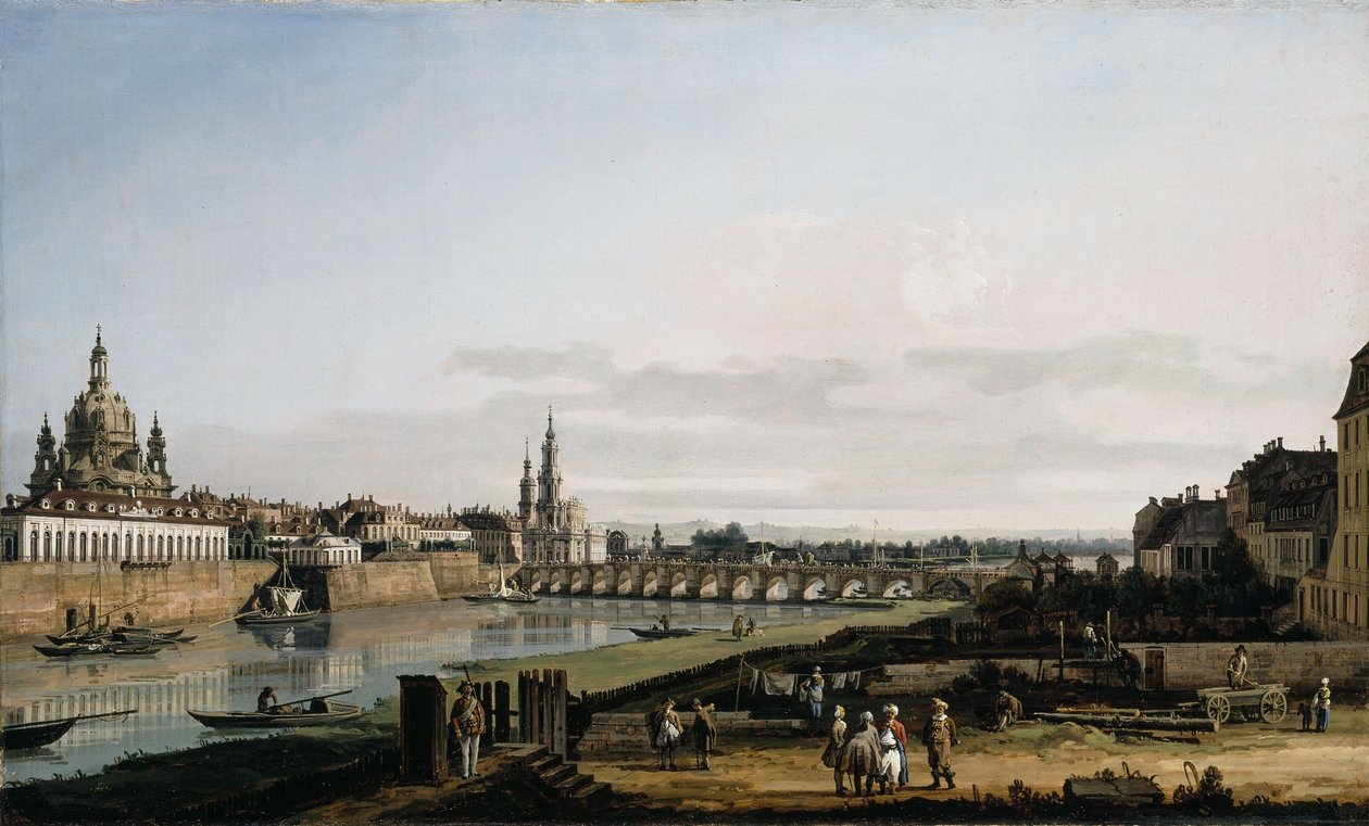 Dresden da margem direita do Rio Elba com a Ponte Augustus de Bernardo Bellotto