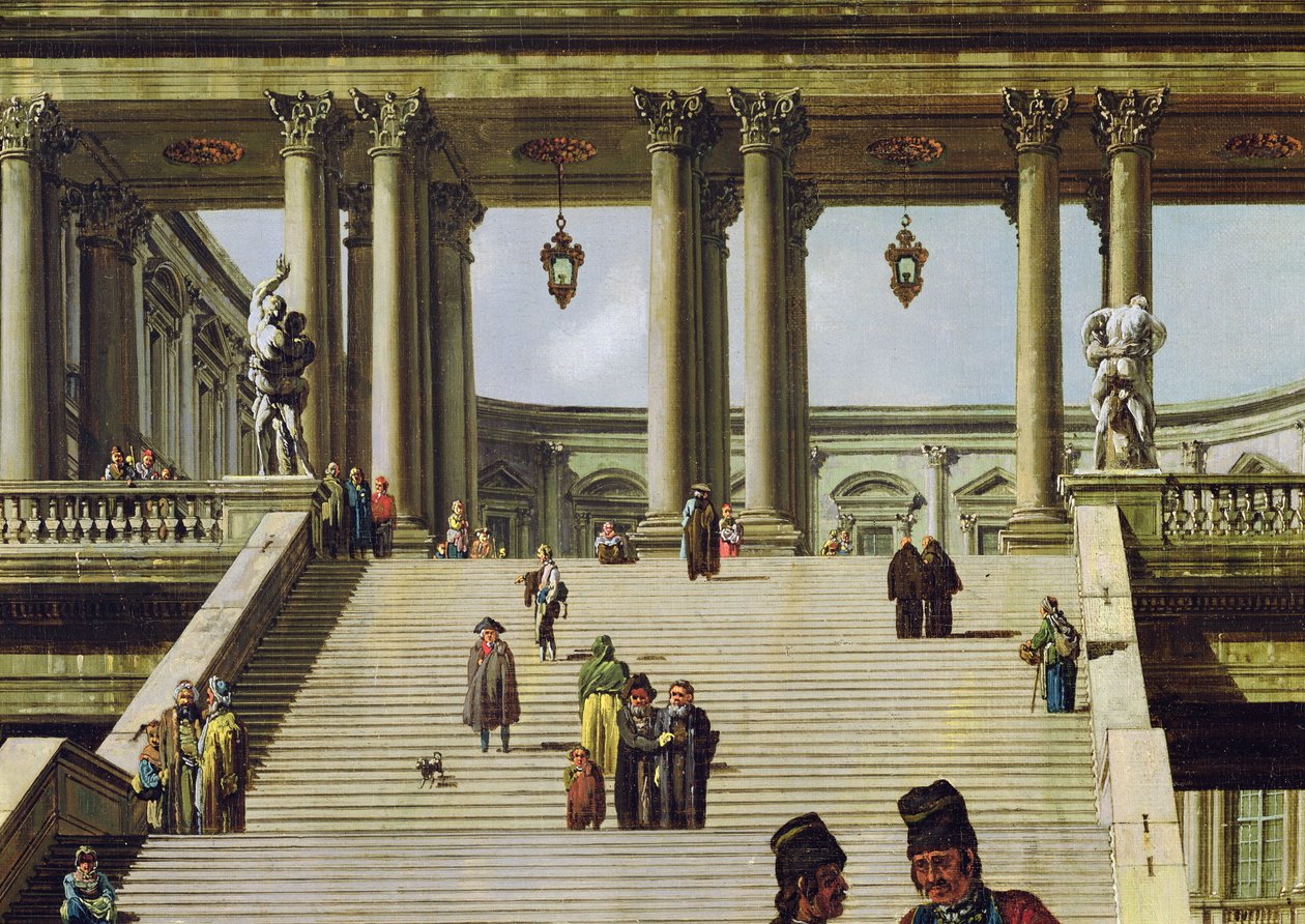 Paisagem Ideal com Passos do Palácio, 1762 (detalhe de 141300) de Bernardo Bellotto