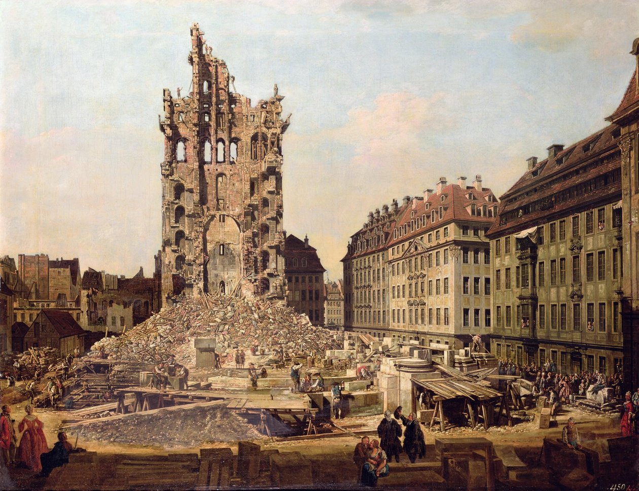 As ruínas da antiga Kreuzkirche, Dresden de Bernardo Bellotto