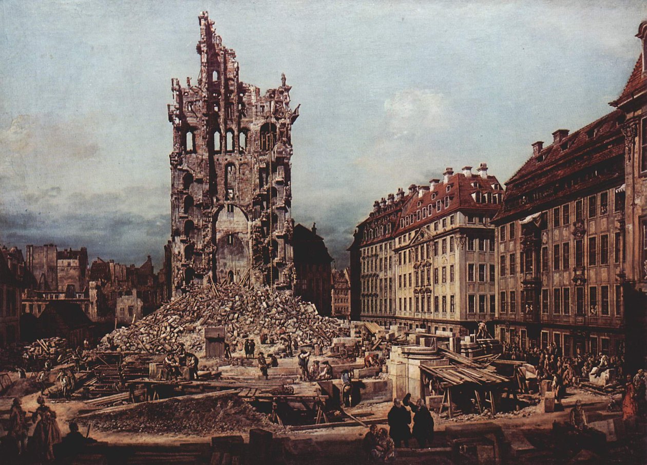 As ruínas da antiga Kreuzkirche, Dresden de Bernardo Bellotto