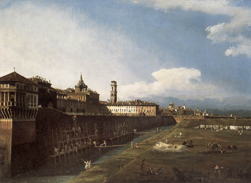 Vista, de, turin, perto, a, palácio real de Bernardo Bellotto