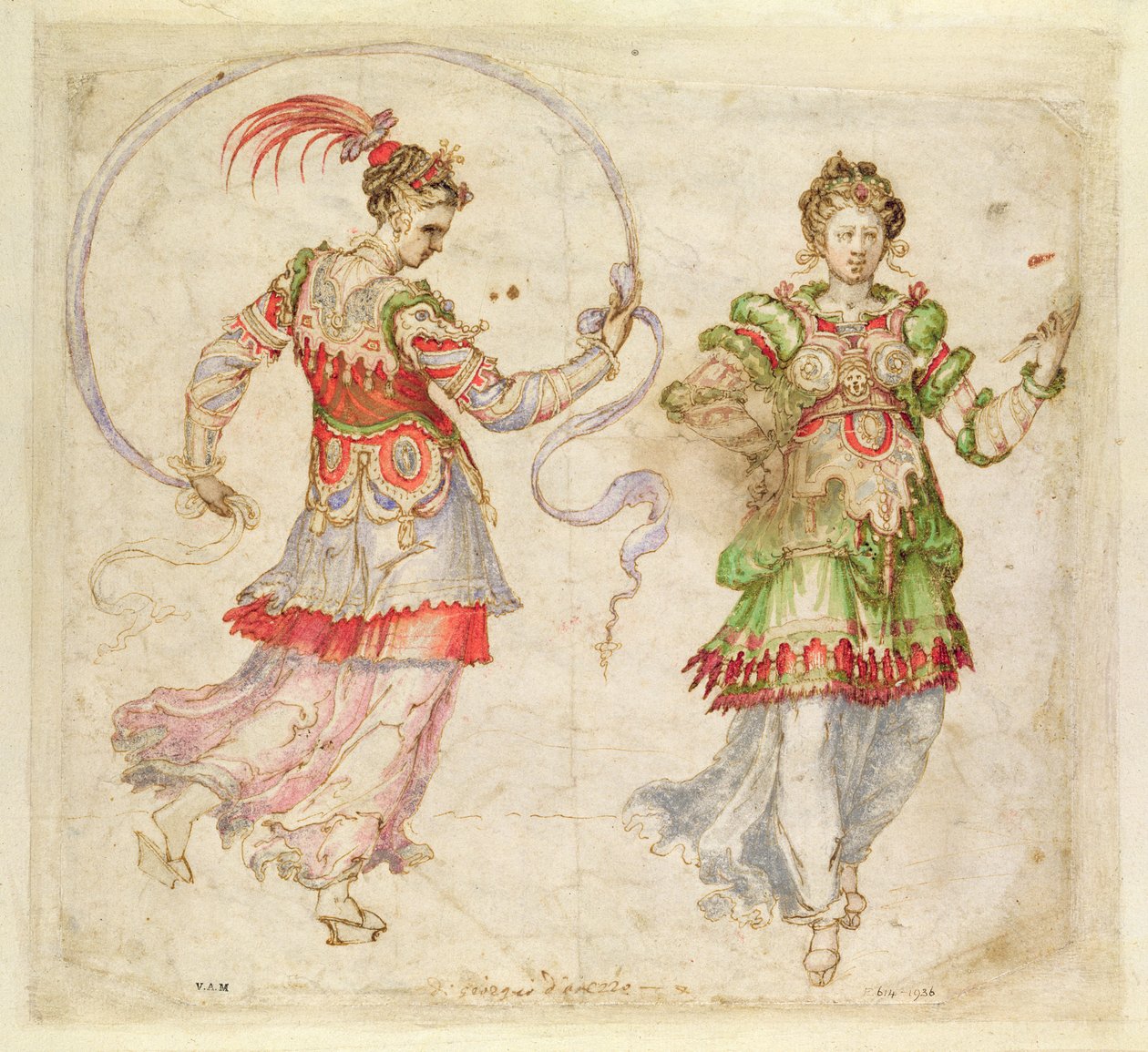 Design para figurinos, provavelmente no Florentino Intermezzi, Florença, 1589 de Bernardo Buontalenti