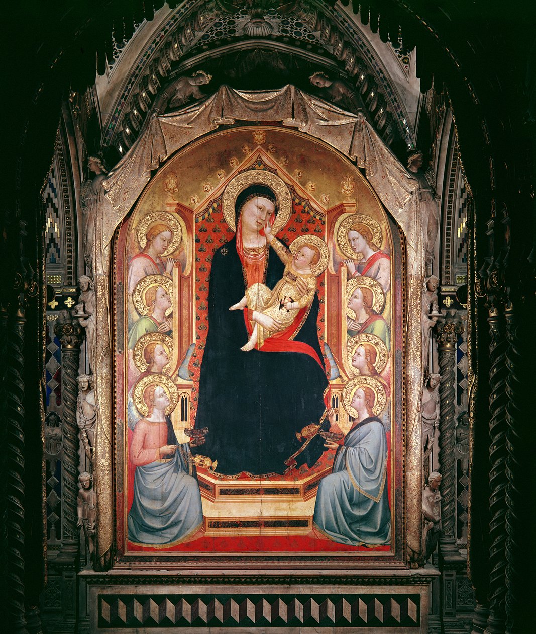 Madonna e Criança com Anjos, 1347 (tempera e folha de ouro no painel) de Bernardo Daddi