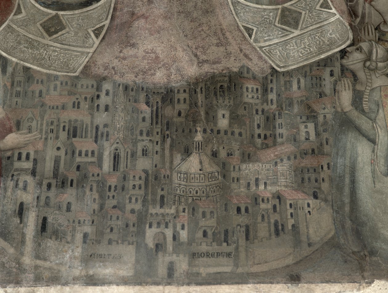 A Madonna della Misericordia com vista para Florença, 1342 (têmpera no painel) (detalhe) de Bernardo Daddi