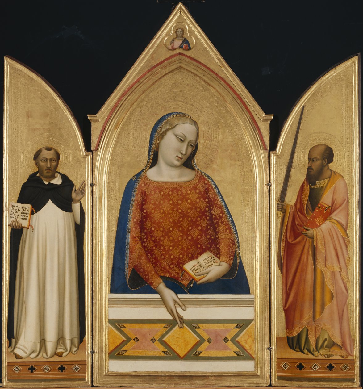 A Virgem Maria com Santos Tomás de Aquino e Paulo, c.1335 (têmpera e folha de ouro no painel) de Bernardo Daddi