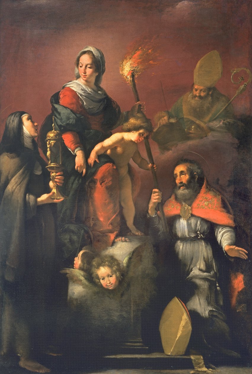 Madonna e criança com Santa Clara, Santo Ambrósio e Santo Erasmo de Bernardo Strozzi