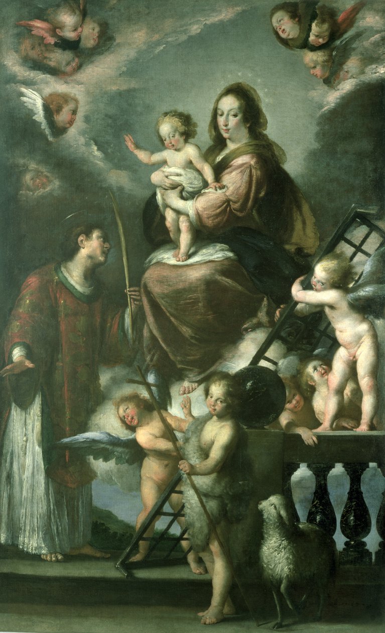 Madonna e criança com o infante São João Batista e São Lourenço e os Anjos, 1629 de Bernardo Strozzi