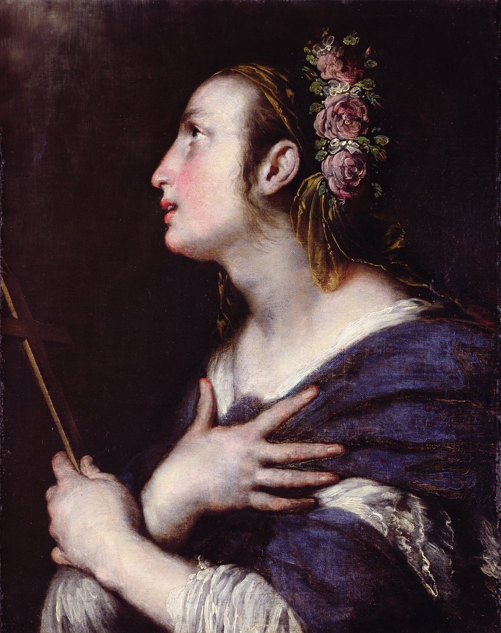 Santo com uma coroa de rosas de Bernardo Strozzi