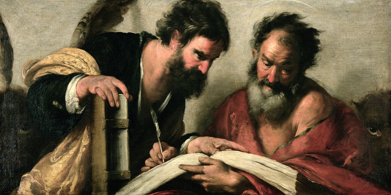 Santos João Evangelista e Marcos discutindo seus escritos de Bernardo Strozzi