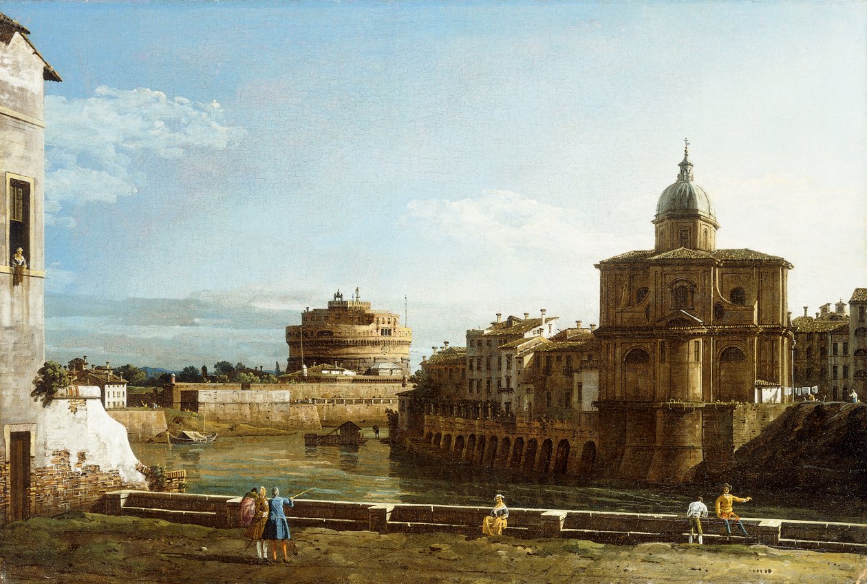 Uma vista de Roma ao longo do Tibre, com a Igreja de San Giovanni dei Fiorentini além, de Bernardo Bellotto