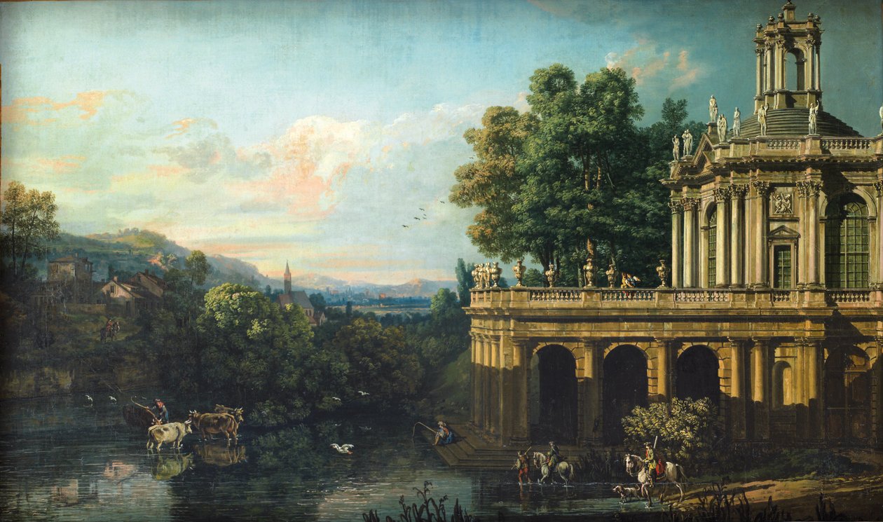 Capricho arquitetônico com um palácio, c. 1766 de Bernardo Bellotto