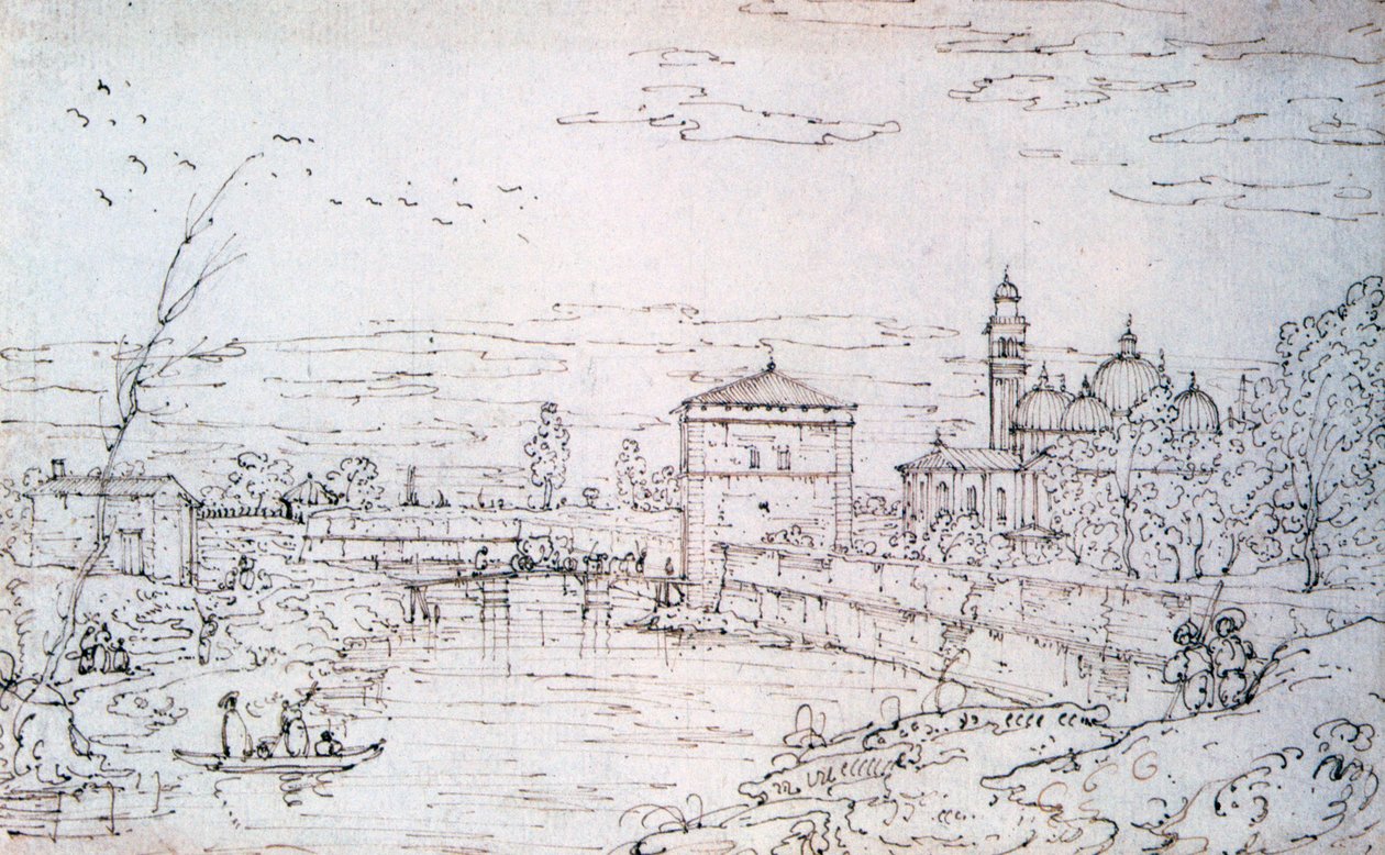 Ponte sobre o rio e Santa Giustina, c1740-1780 de Bernardo Bellotto