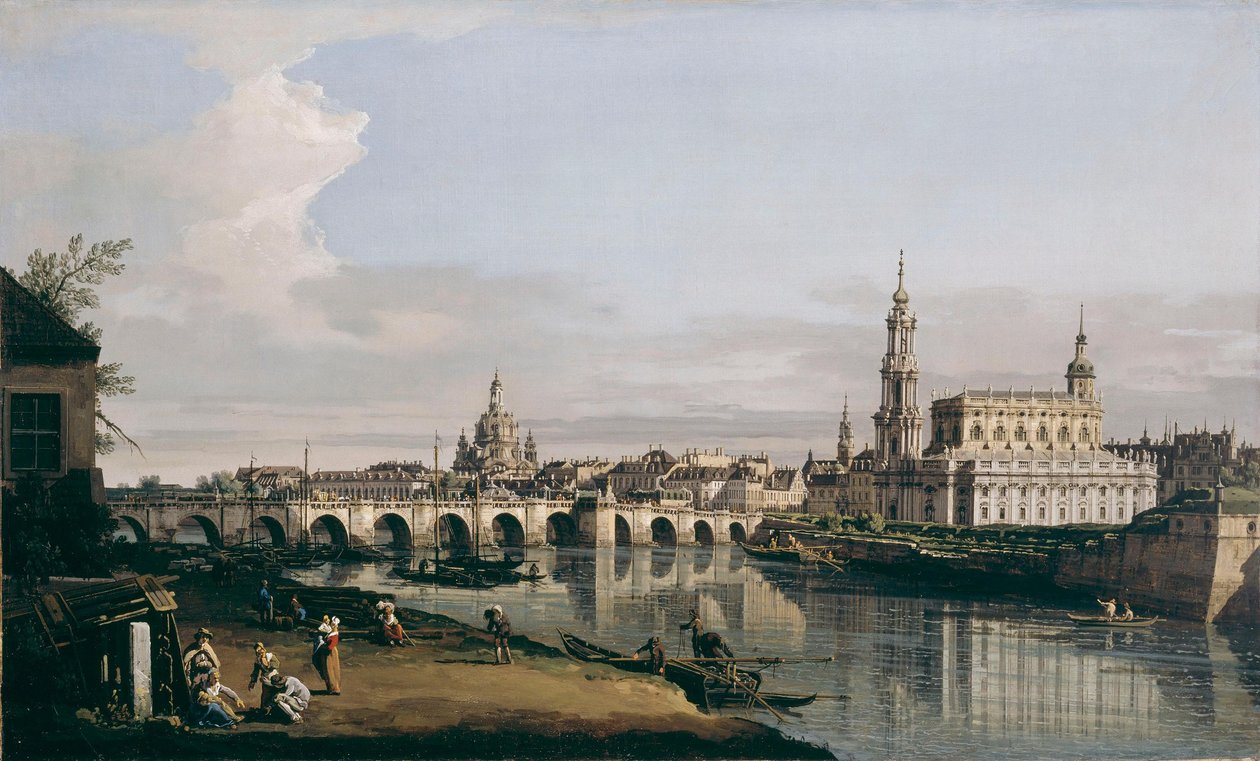 Dresden vista da margem direita do Elba, a jusante da Ponte de Augusto de Bernardo Bellotto
