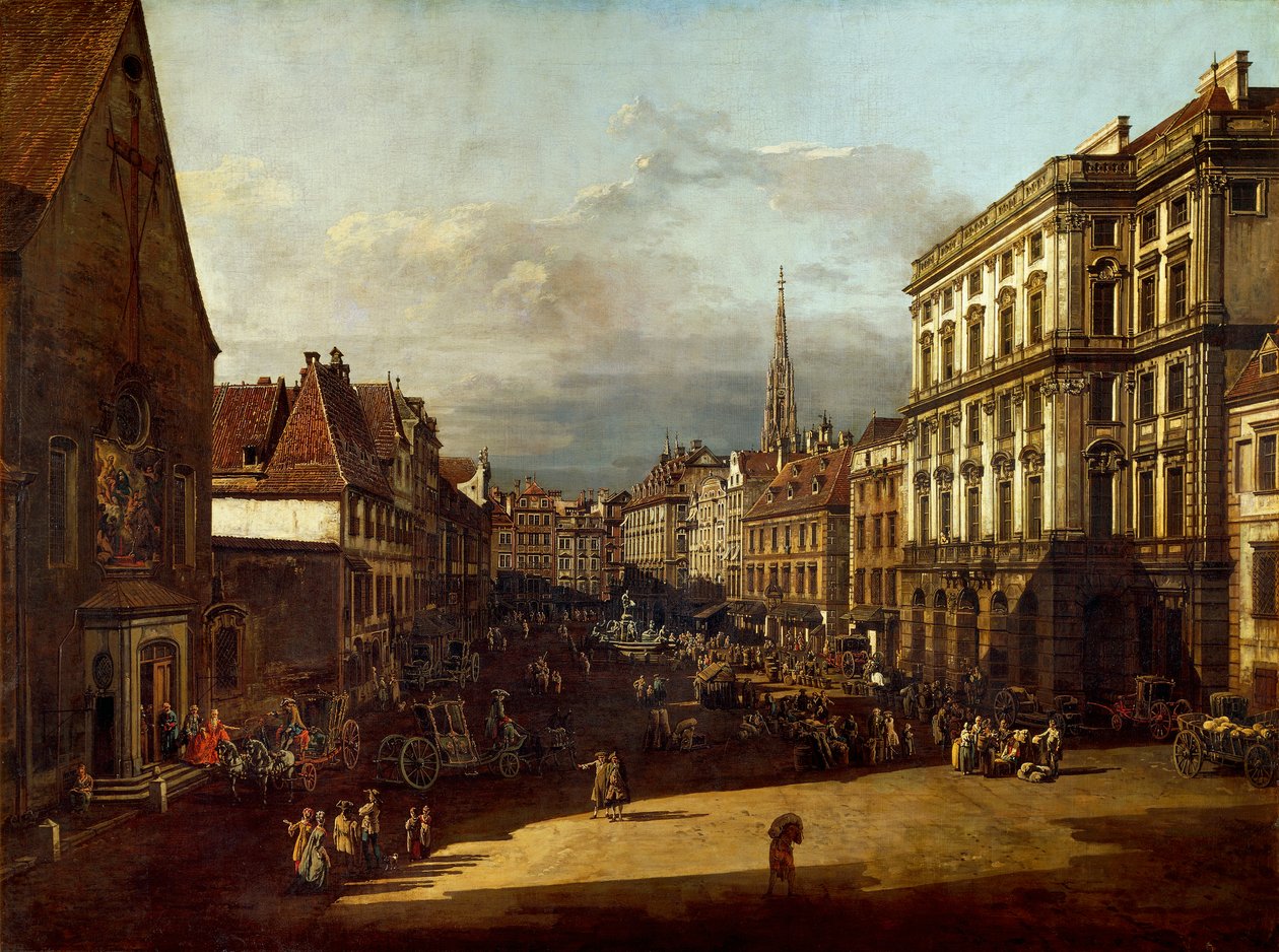 Mercado da Farinha Squarein Vienna, de Bernardo Bellotto, conhecido como Canaletto (1721-1780), óleo sobre tela de Bernardo Bellotto