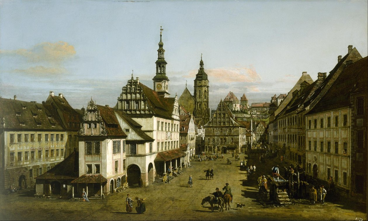 Alemão: Städtebild (Mercado em Pirna) O Mercado em Pirna de Bernardo Bellotto