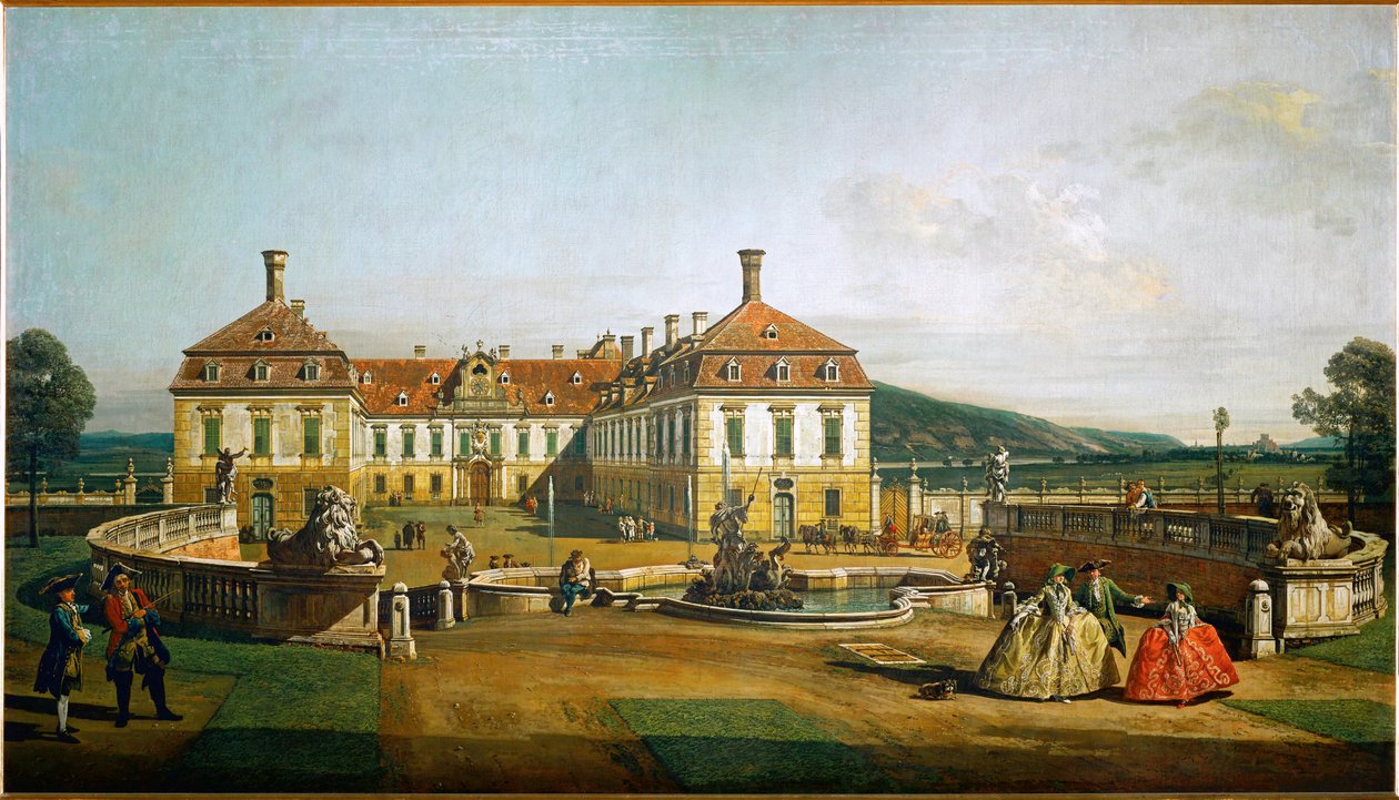 Castelo de Schlosshof, Áustria, visto dos jardins, construído pelo Príncipe Eugénio de Saboia ... (óleo sobre tela) de Bernardo Bellotto