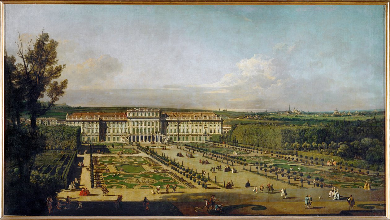 Castelo de Schoenbrunn em Viena, Áustria, visto dos jardins ... (óleo sobre tela) de Bernardo Bellotto