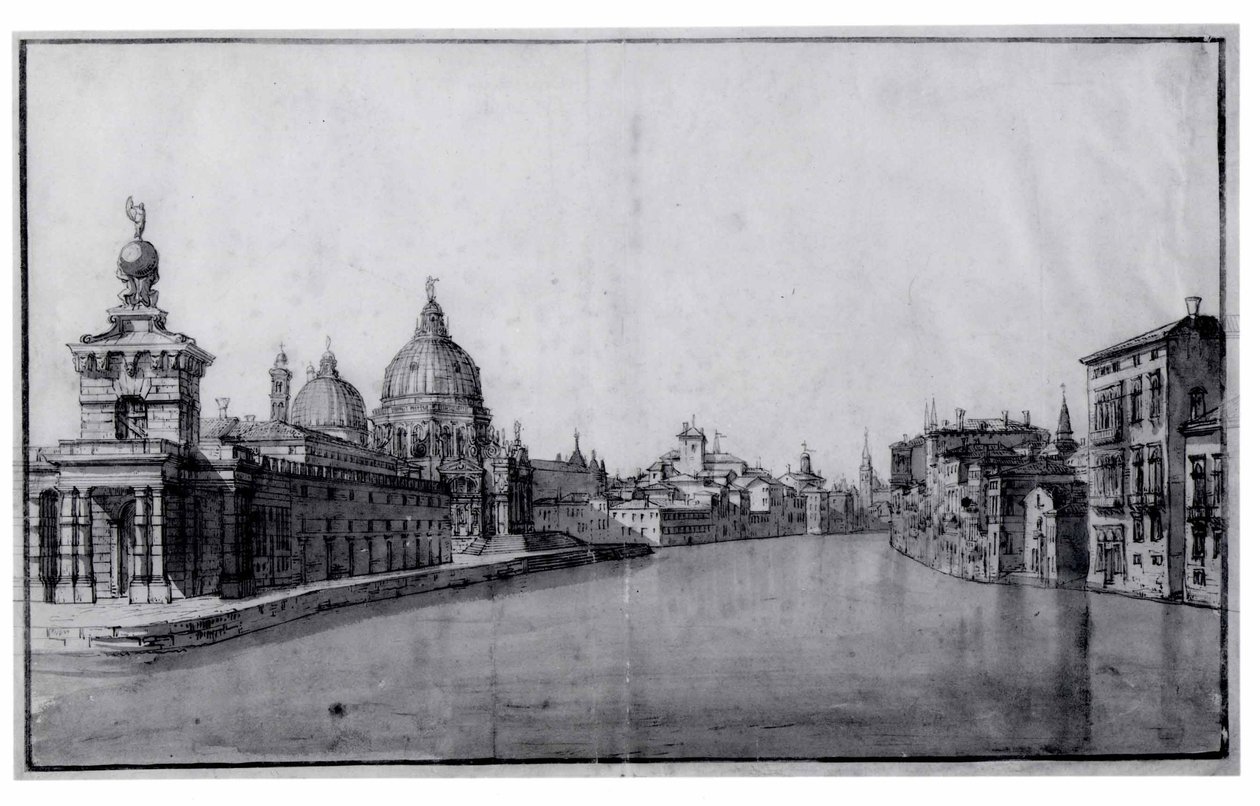A entrada do Grande Canal, com a Dogana da Mar e Santa Maria della Salute à esquerda de Bernardo Bellotto