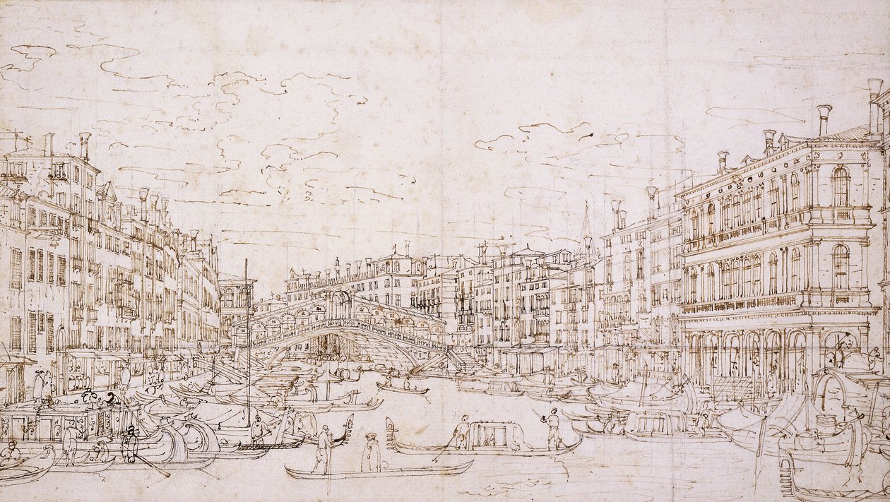 O Grande Canal, Veneza, com a Ponte Rialto do Sul, de Bernardo Bellotto