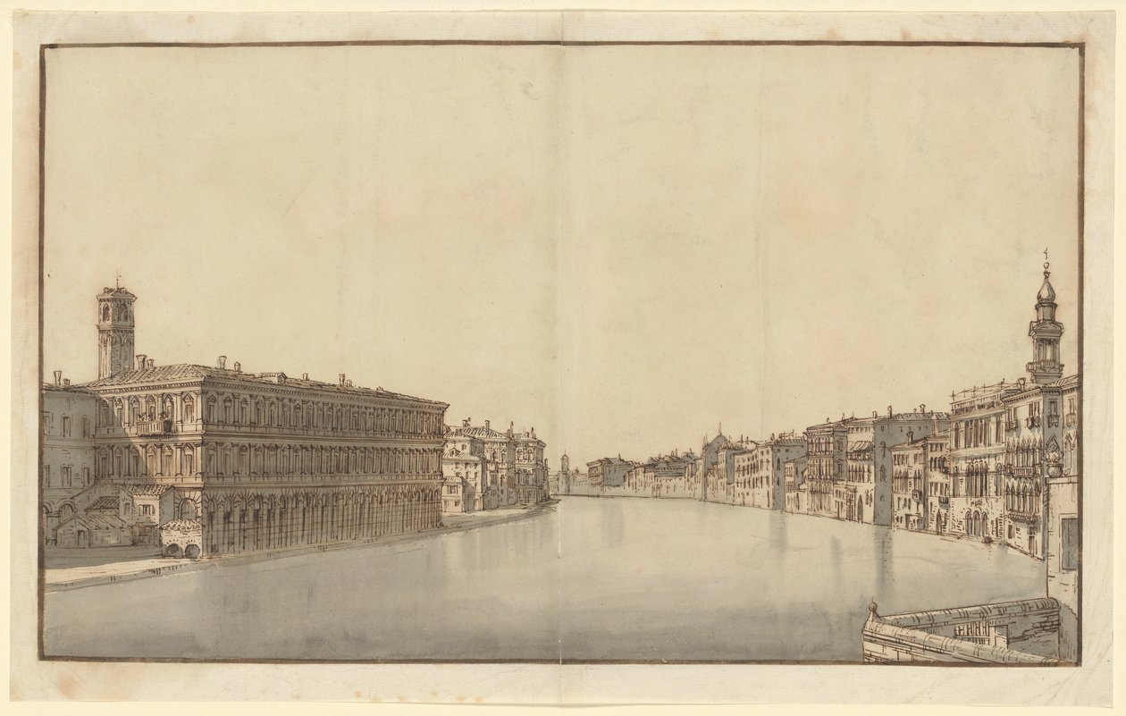 O Grande Canal, com as Fabbriche Nuove à esquerda e o campanário de Santi Apostoli à direita de Bernardo Bellotto