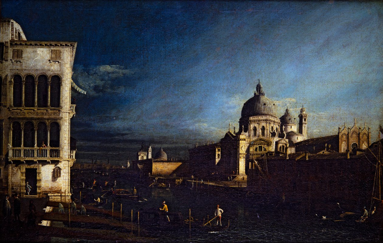 Duas vistas de Veneza, Grande Canal e Molo a Oeste (sobre tela) de Bernardo Bellotto